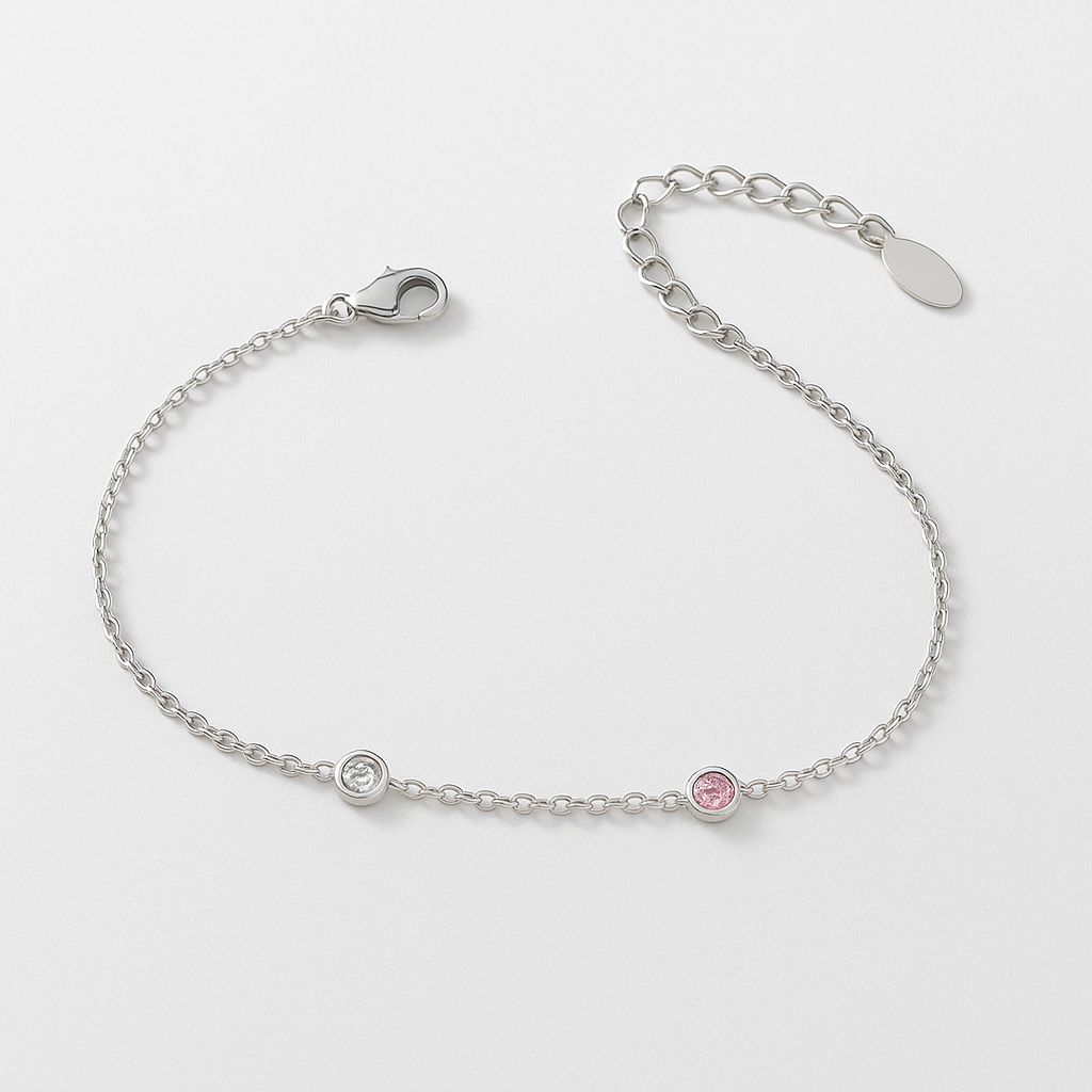 BlushLink Dual-Stone Silver Anklet