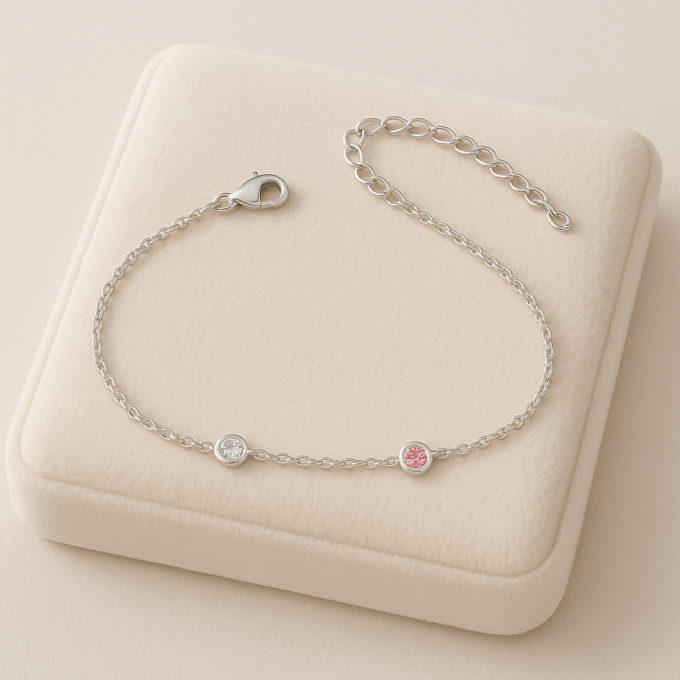 BlushLink Dual-Stone Silver Anklet - Image 2